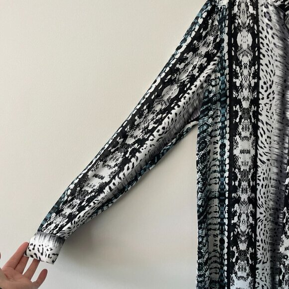 Parker SILK Long Sleeve Patterned Casual Blouse Moccasin Black White Medium NEW - Picture 7 of 12